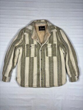 VTG 70s Lakeland Shepa Faux Fur Lined Wool Blanket Chore Jacket Shacket Mens Med